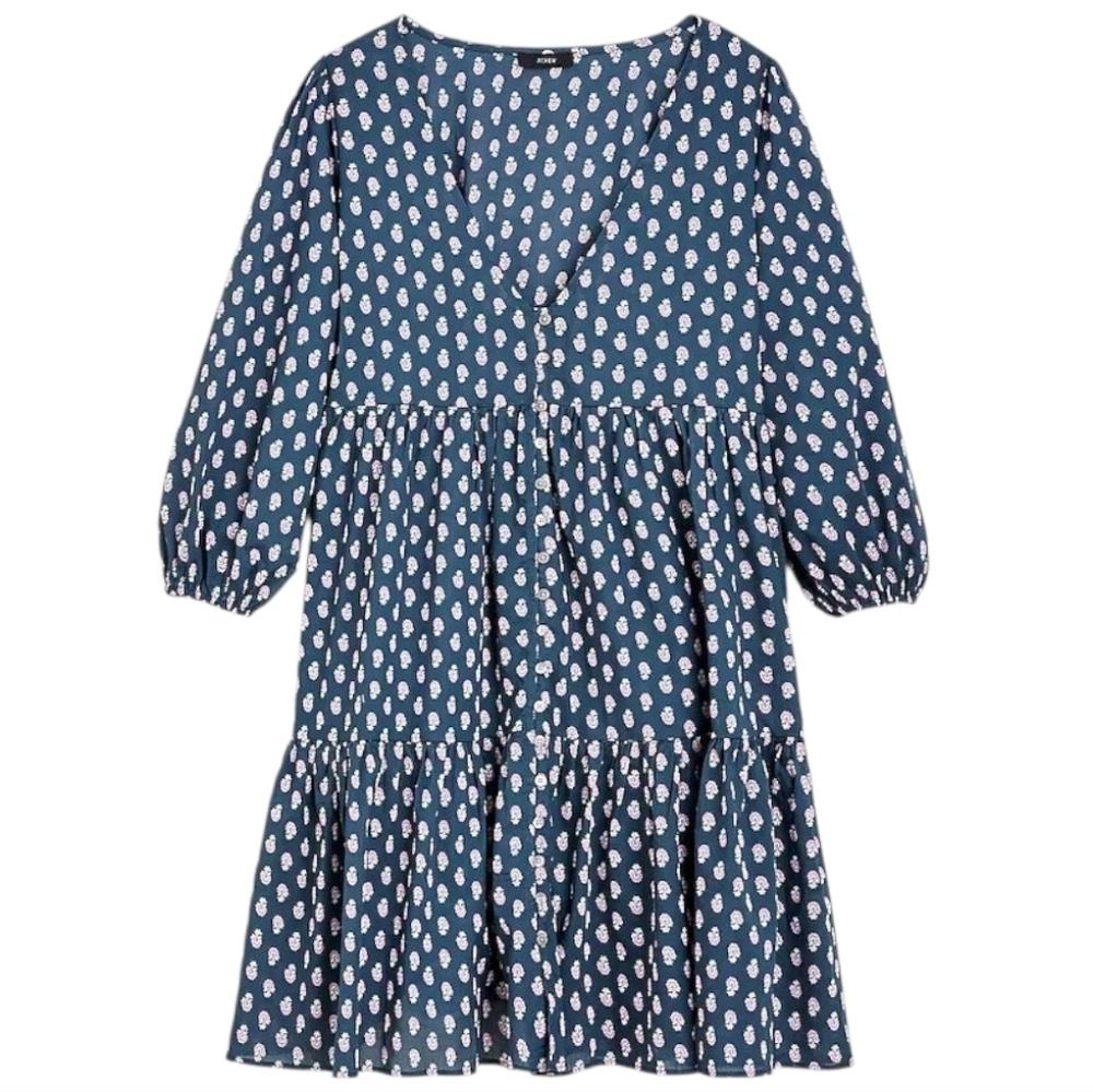 J Crew Babydoll Tiered Midi Dress Women Small Blue Floral Cotton